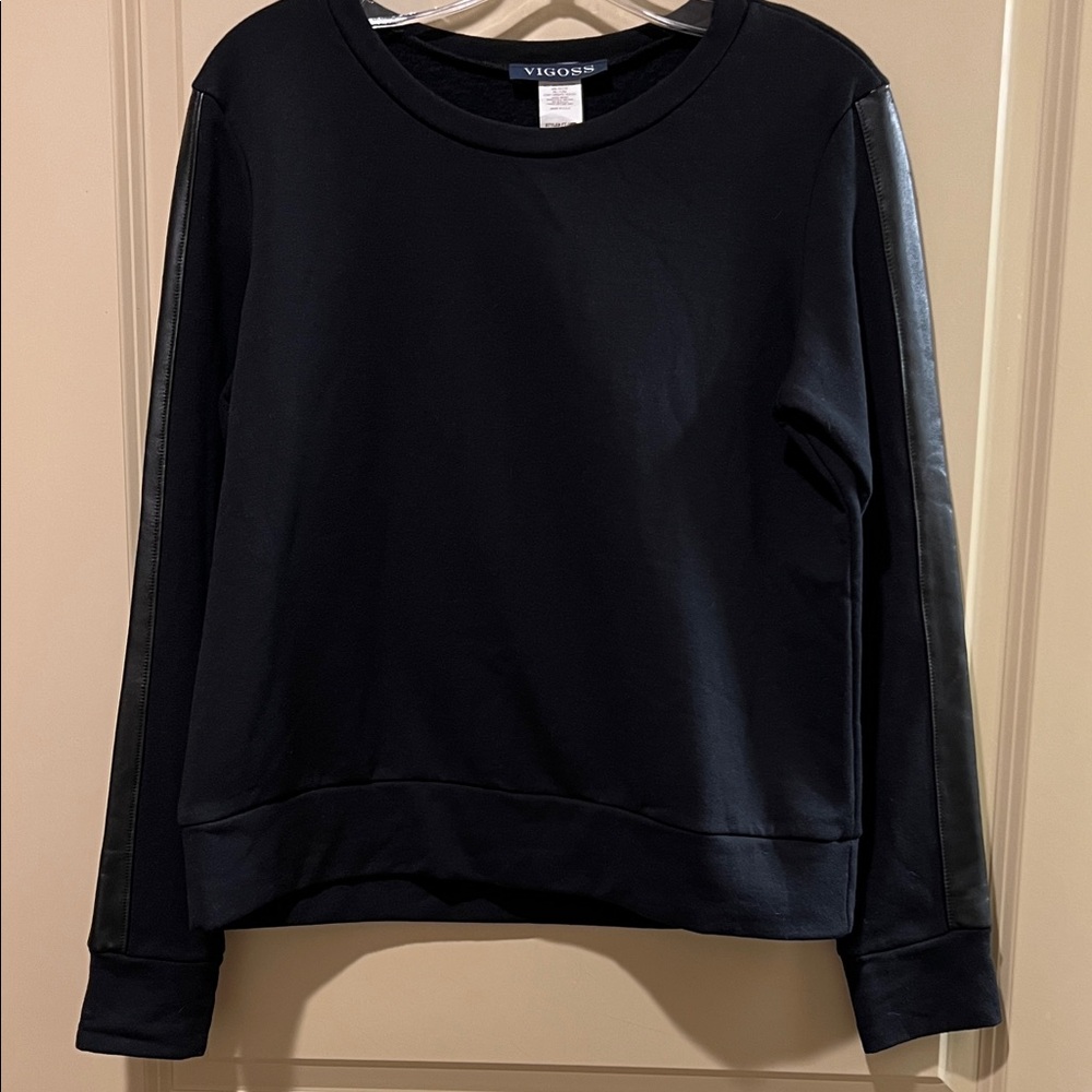 Vigoss Women's Black Sweatshirt with Leather Accents